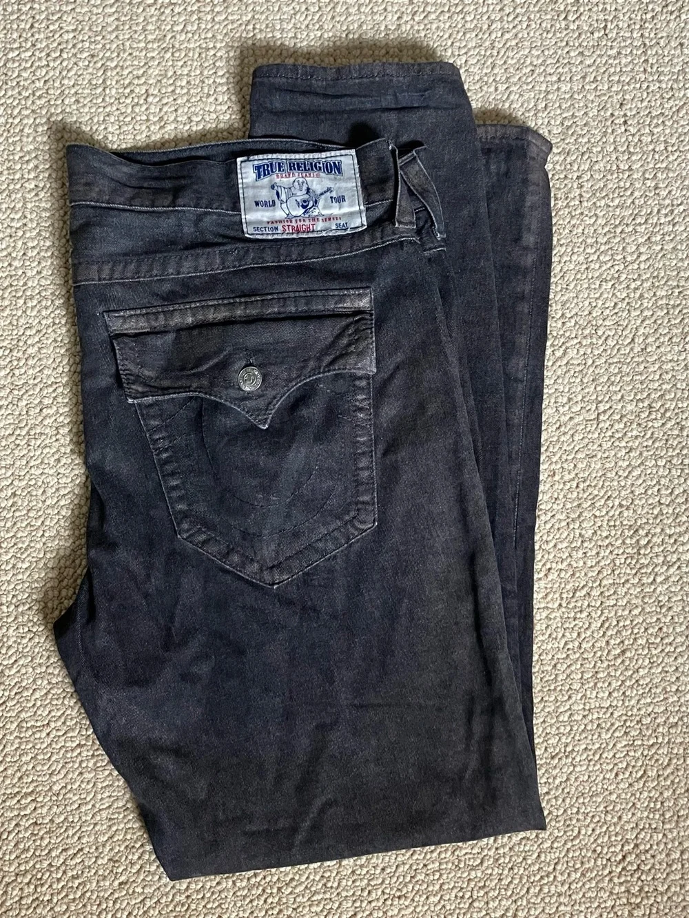 True Religion Men's Dark Black Straight Jeans